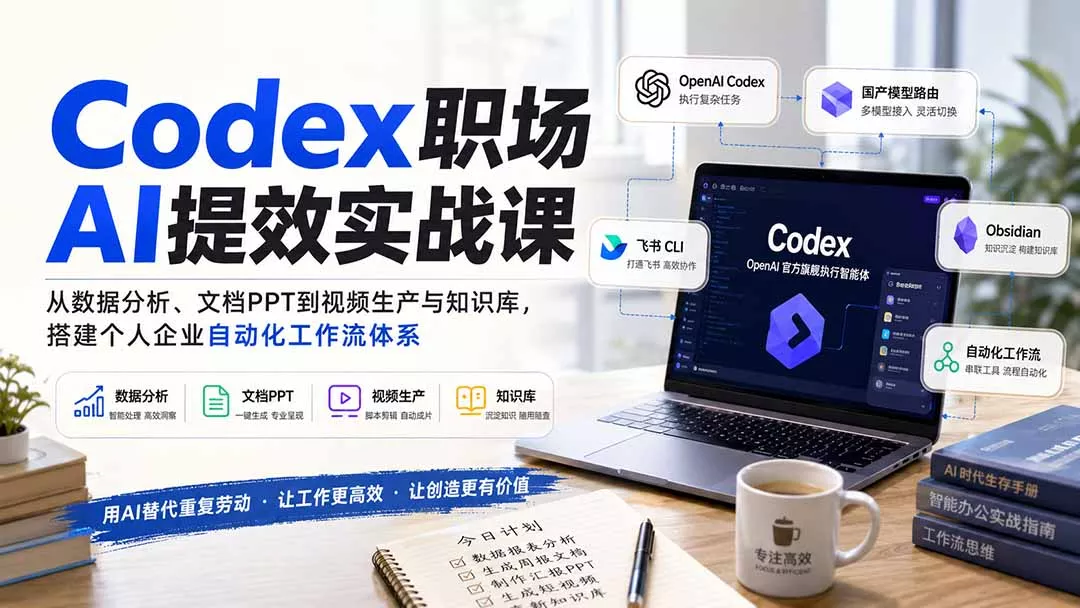 Codex职场AI提效实战课：从数据分析、文档PPT到视频生产与知识库，搭建个人企业自动化工作流体系-奇点库