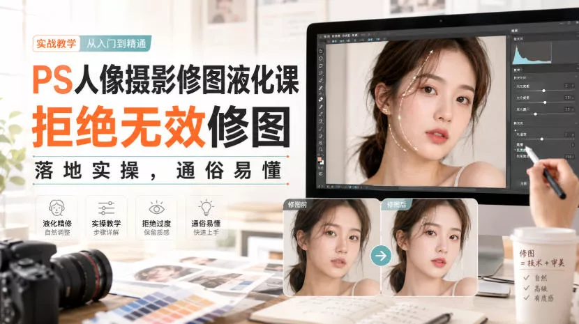 PS人像摄影修图液化课，拒绝无效修图，落地实操，通俗易懂-奇点库