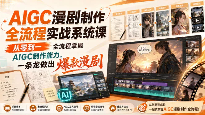 AIGC漫剧制作全流程实战系统课，从零到一全流程掌握AIGC制作能力，一条龙做出爆款漫剧-奇点库