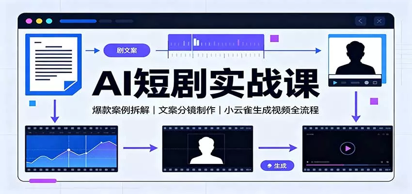 AI短剧实战课：爆款案例拆解，文案分镜制作，小云雀生成视频全流程-奇点库