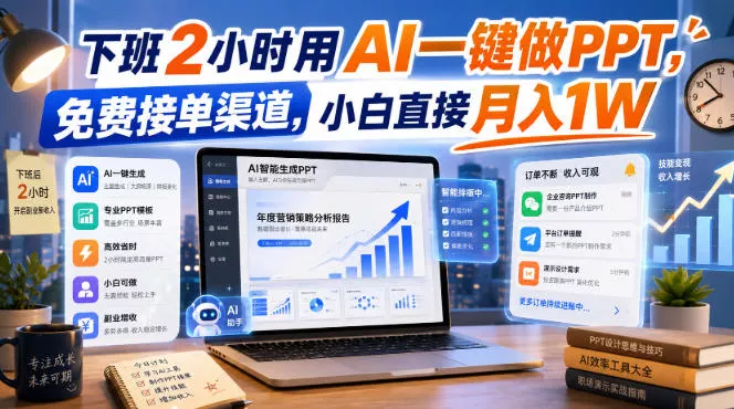 下班2小时用AI一键做PPT，免费接单渠道，小白直接月入1W【揭秘】-奇点库