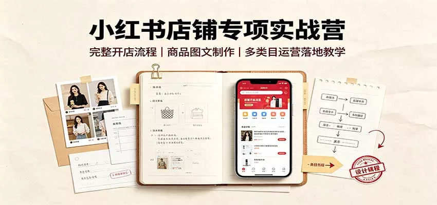 小红书店铺专项实战营：完整开店流程，商品图文制作，多类目运营落地教学-奇点库