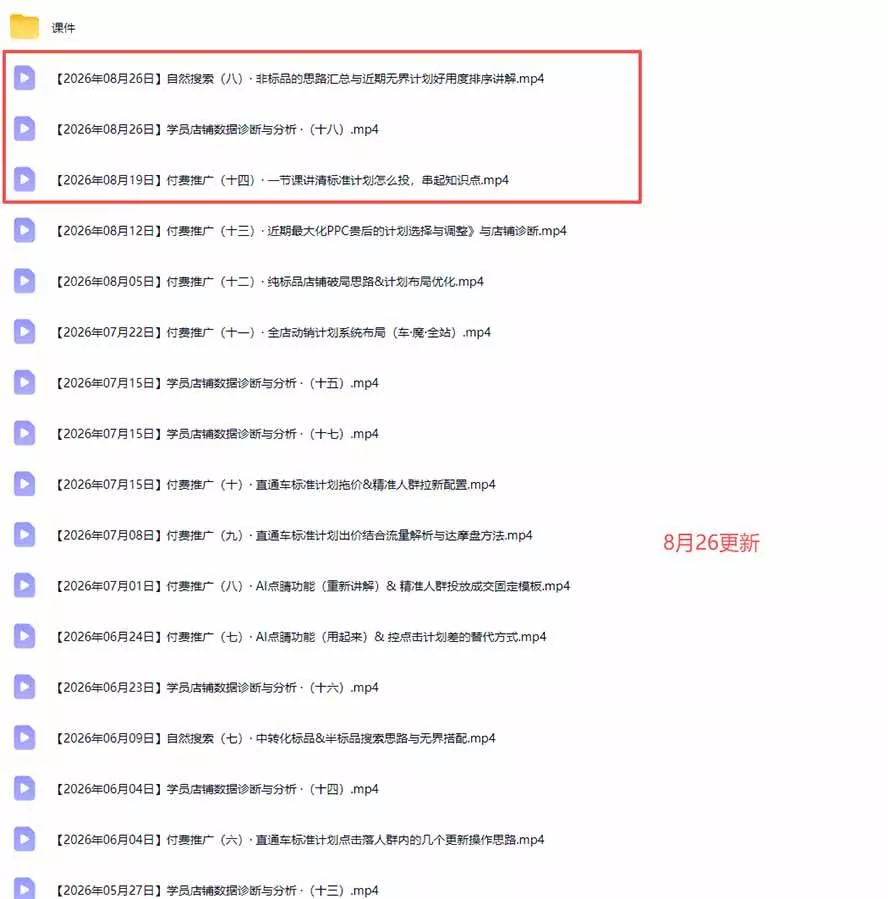 （20094期）2026淘宝电商终局之战VIP课-更新：自然搜索+直通车+无界+精准人群，系统掌握测款动销与全店推广布局方法