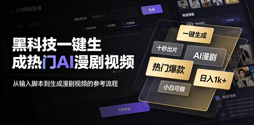 黑科技一键生成热门AI漫剧视频，十秒钟即可搞定，小白也能日入1k+【揭秘】-奇点库