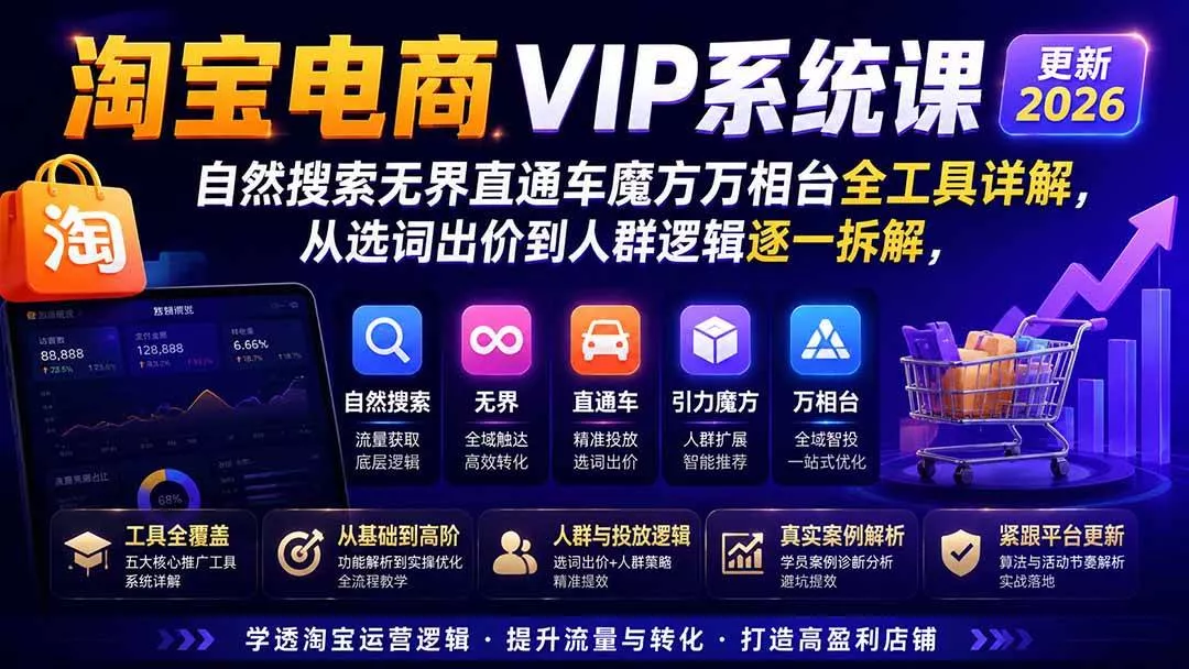 （20094期）2026淘宝电商终局之战VIP课-更新：自然搜索+直通车+无界+精准人群，系统掌握测款动销与全店推广布局方法-奇点库