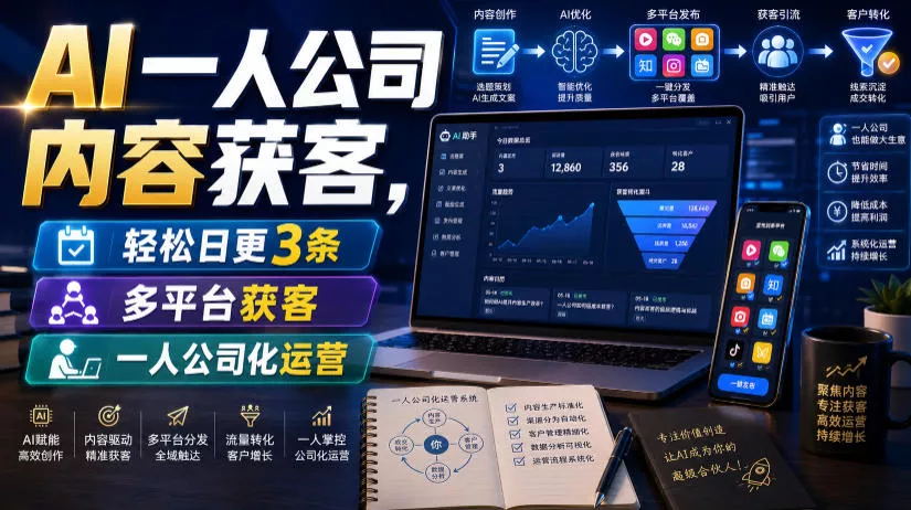AI一人公司内容获客，轻松日更3条，多平台获客，一人公司化运营（更新0827）-奇点库
