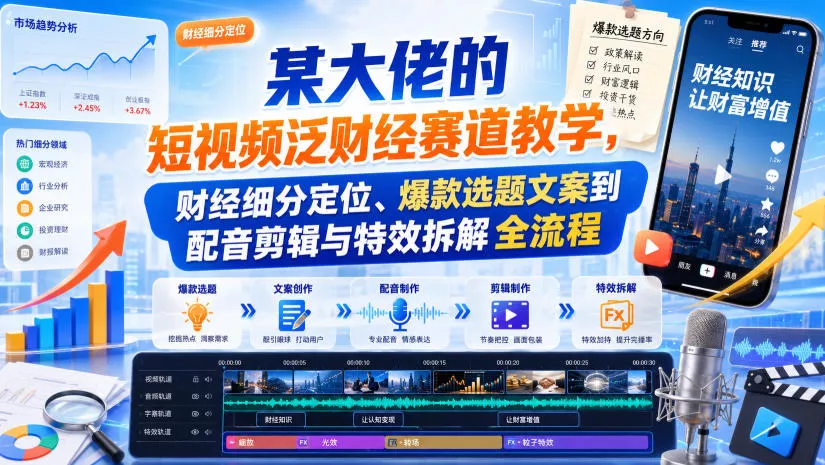 某大佬的短视频泛财经赛道教学，财经细分定位、爆款选题文案到配音剪辑与特效拆解全流程-奇点库