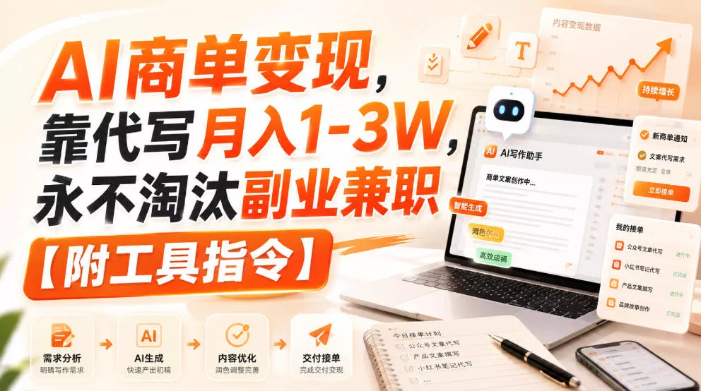 AI商单变现，靠代写月入1-3W，永不淘汰副业兼职【附工具指令】【揭秘】-奇点库