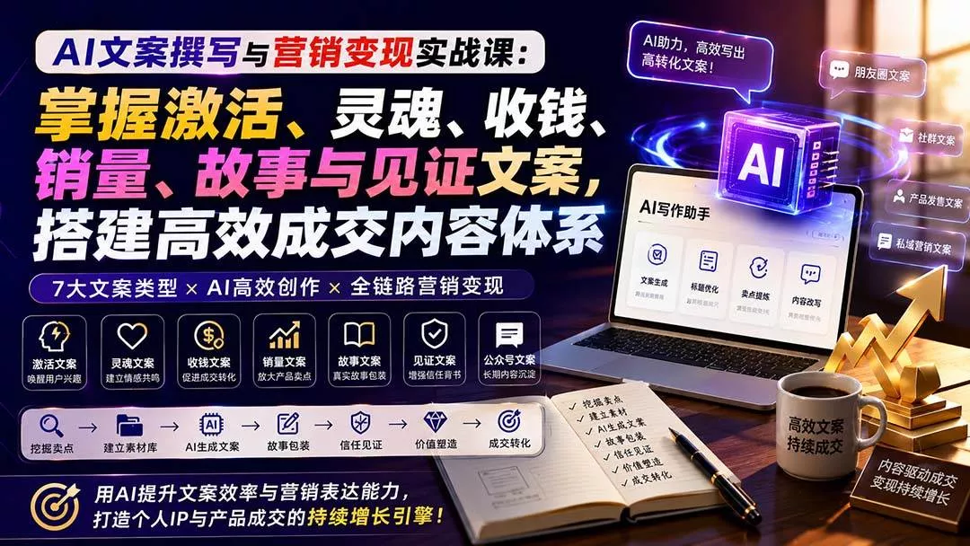 （20126期）AI文案撰写与营销变现实战课：掌握激活、灵魂、收钱、销量、故事与见证文案，搭建高效成交内容体系-奇点库