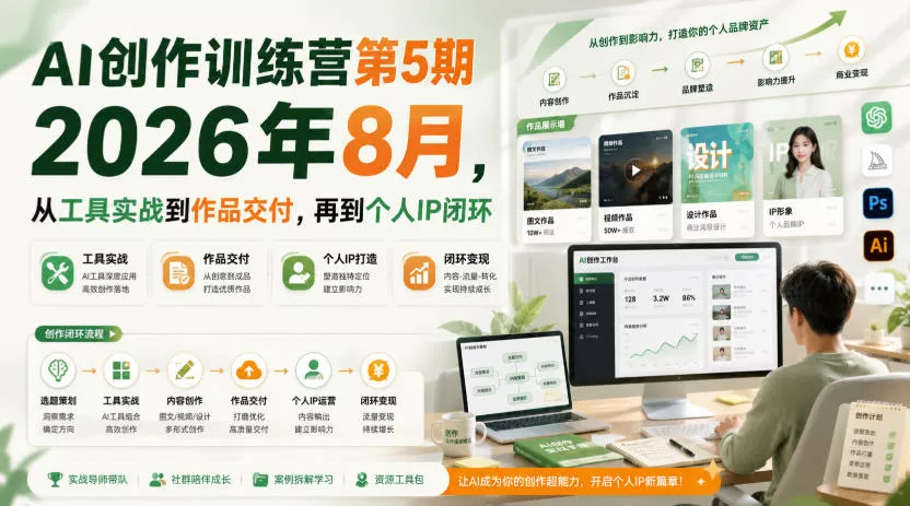 AI创作训练营第5期2026年8月，从工具实战到作品交付，再到个人IP闭环-奇点库