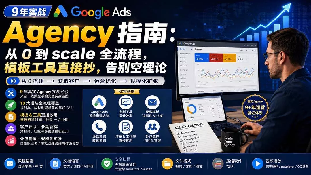 （20139期）9 年实战 Google Ads Agency 指南：从 0 到 scale 全流程，模板工具直接抄，告别空理论【原创双语字幕】-奇点库