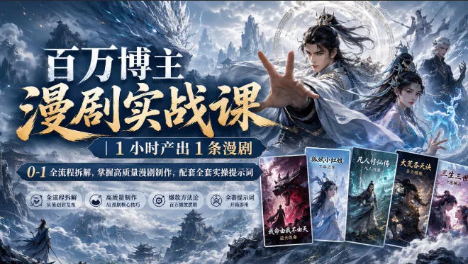 百万博主漫剧实战课|1小时产出1条漫剧,0‑1全流程拆解,掌握高质量漫剧制作,配套全套实操提示词-奇点库