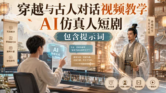 穿越与古人对话视频教学,AI仿真人短剧,包含提示词-奇点库