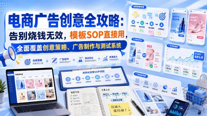 电商广告创意全攻略:告别烧钱无效,模板SOP直接用,全面覆盖创意策略、广告制作与测试系统【原创双语字幕】-奇点库