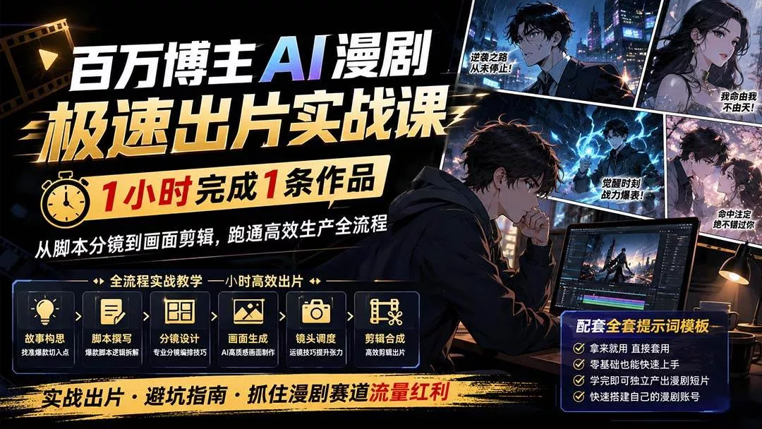 （20173期）百万博主AI漫剧极速出片实战课：1小时产出条作品，从脚本分镜到画面剪辑，跑通高效生产全流程-奇点库