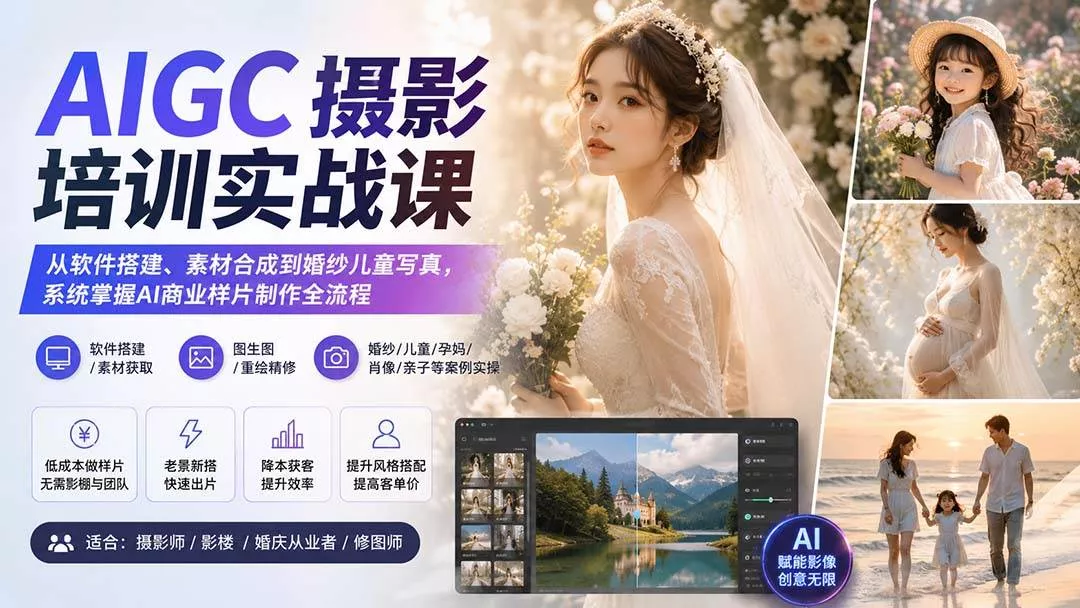 (20161期)AIGC摄影培训实战课:从软件搭建、素材合成到婚纱儿童写真,系统掌握AI商业样片制作全流程-奇点库