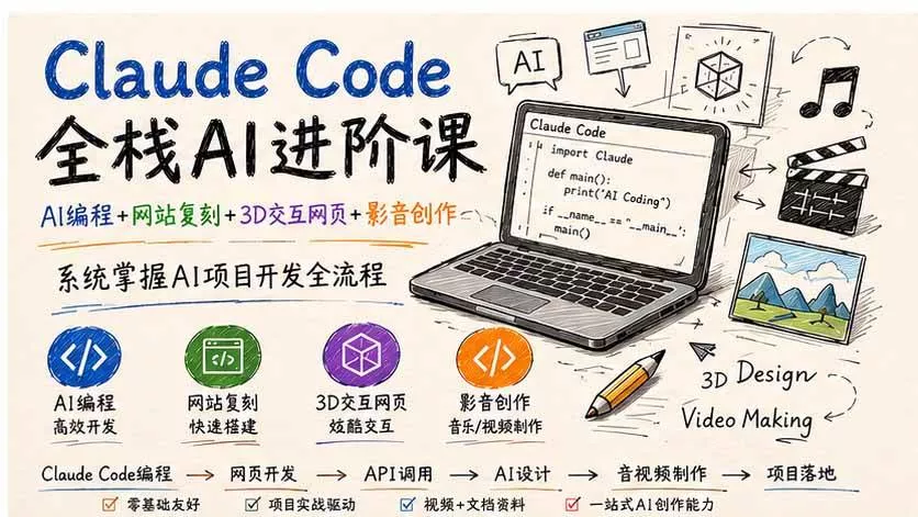 (20188期)Claude Code全栈AI进阶课-更新;AI编程+网站复刻+3D交互网页+影音创作,系统掌握AI项目开发全流程-奇点库