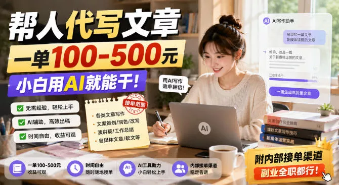 帮人代写文章，一单100-500，小白用AI就能干，附内部接单渠道，副业全职都行【揭秘】-奇点库