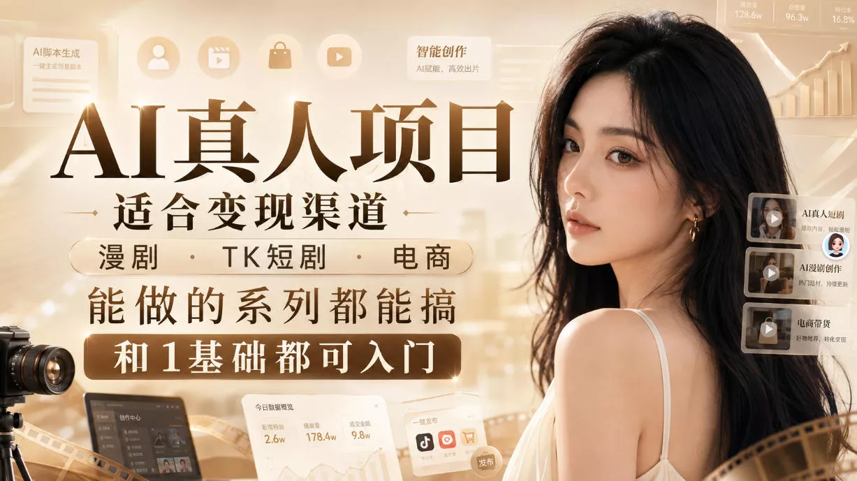 AI真人项目，适合变现渠道，漫剧，TK短剧，电商，能做的系列都能搞，0和1基础都可入门-奇点库