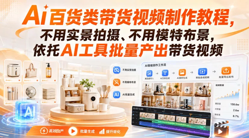 Ai百货类带货视频制作教程，不用实景拍摄、不用模特布景，依托AI工具批量产出带货视频-奇点库