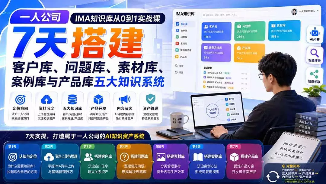 (20191期)一人公司IMA知识库从0到1实战课:7天搭建客户库、问题库、素材库、案例库与产品库五大知识系统 (20191期)一人公司IMA知识库从0到1实战课:7天搭建客户库、问题库、素材库、案例库与产品库五大知识系统