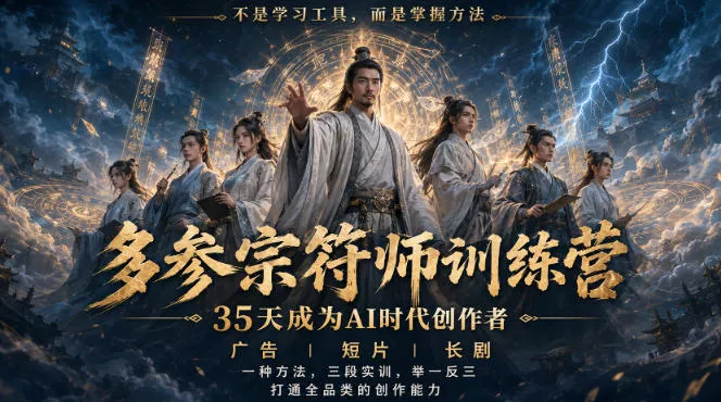 多参宗符师训练营，35天成为AI时代创作者，广告|短片|长剧，一种方法，三段实训，举一反三，打通全品类的创作能力-奇点库