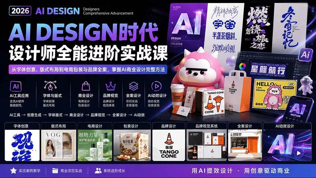 （20195期）2026AI DESIGN时代设计师全能进阶实战课：从字体创意、版式布局到电商包装与品牌全案，掌握AI商业设计完整方法-奇点库
