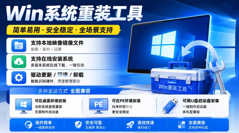 Win系统重装工具，支持本地映像镜像文件安装备份，简单易用-安全稳定-全场景支持-奇点库