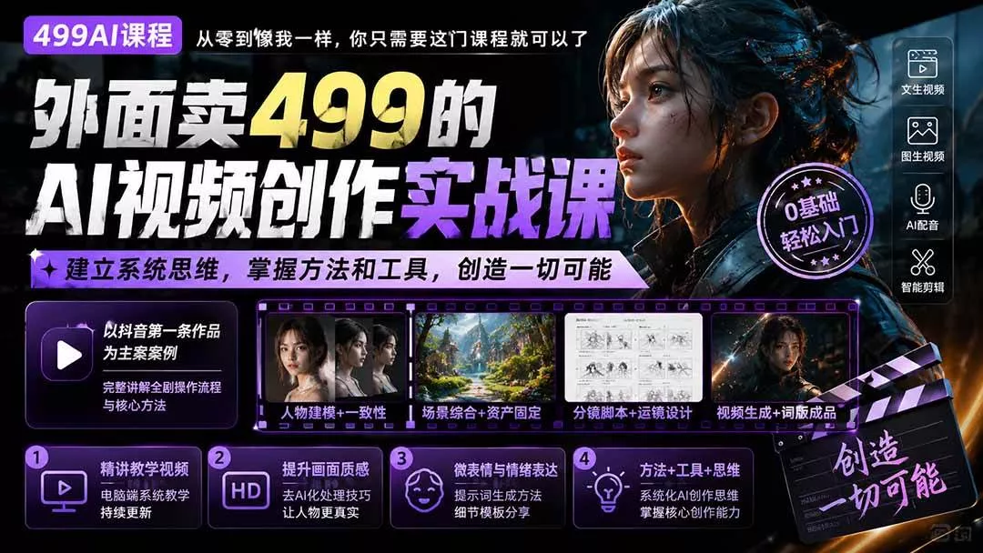 （20307期）外面卖499的AI视频创作实战课：建立系统思维，掌握方法和工具，创造一切可能。-奇点库