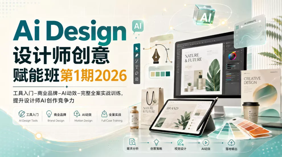 Ai Design设计师创意赋能班第1期2026｜工具入门‑商业品牌‑AI动效‑完整全案实战训练，提升设计师AI创作竞争力-奇点库