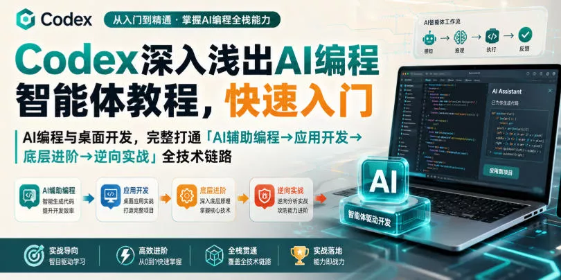 Codex深入浅出AI编程智能体教程，快速入门AI编程与桌面开发，打通「AI辅助编程→应用开发→底层进阶→逆向实战」全技术链路-奇点库