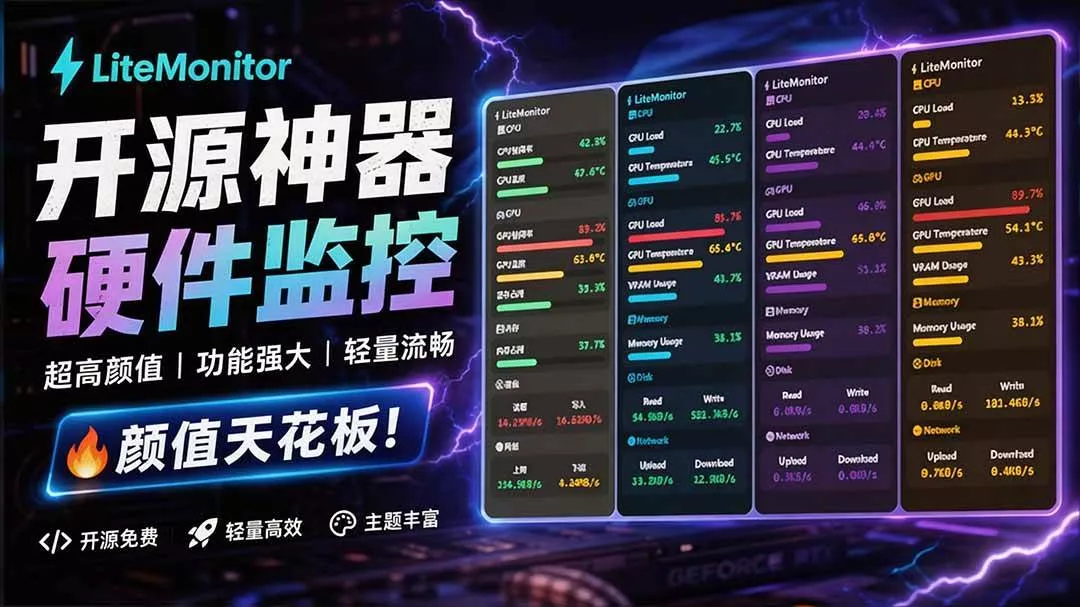 (20245期)Github超过3.3K Stars!电脑桌面硬件监控工具,界面好看又好用,实时CPU/GPU/网速实时显示 LiteMonitor (20245期)Github超过3.3K Stars!电脑桌面硬件监控工具,界面好看又好用,实时CPU/GPU/网速实时显示 LiteMonitor