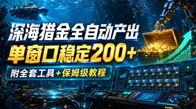 深海猎金全自动产出，单窗口稳定200+，附全套工具+保姆级教程【揭秘】-奇点库