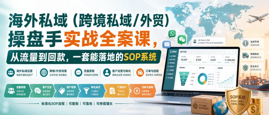 海外私域（跨境私域/外贸）操盘手实战全案课，从流量到回款，一套能落地的SOP系统-奇点库