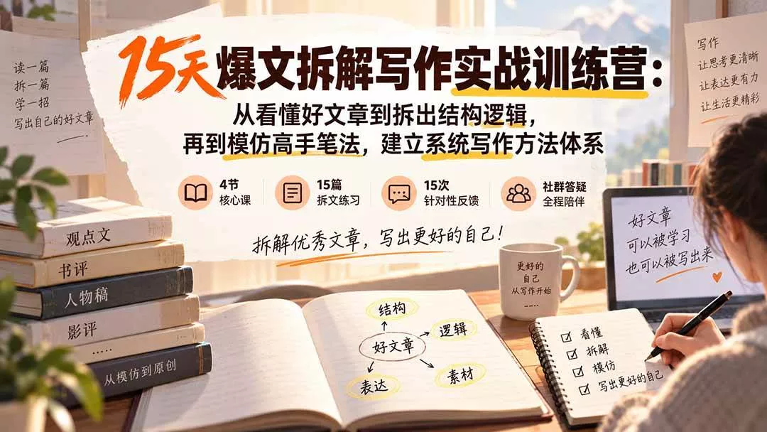 (20271期)15天爆文拆解写作实战训练营:从看懂好文章到拆出结构逻辑,再到模仿高手笔法,建立系统写作方法体系 (20271期)15天爆文拆解写作实战训练营:从看懂好文章到拆出结构逻辑,再到模仿高手笔法,建立系统写作方法体系