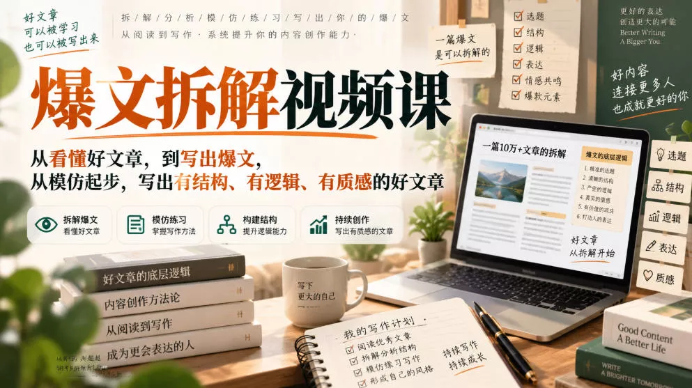 爆文拆解视频课，从看懂好文章，到写出爆文，从模仿起步，写出有结构、有逻辑、有质感的好文章-奇点库