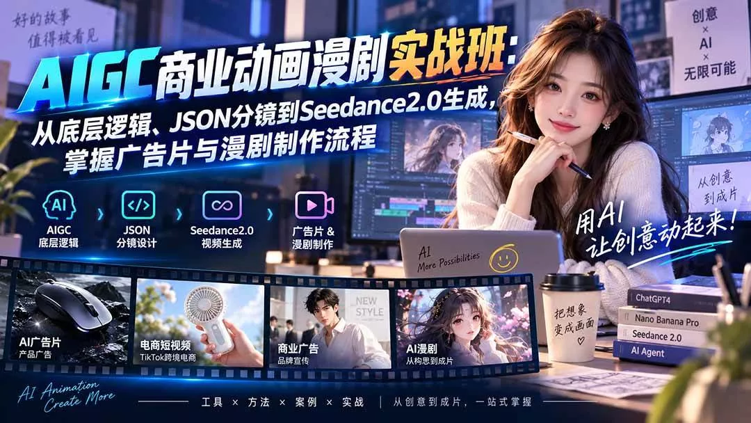 （20268期）AIGC商业动画漫剧实战班-更新：从底层逻辑、JSON分镜到Seedance2.0生成，掌握广告片与漫剧制作流程-奇点库