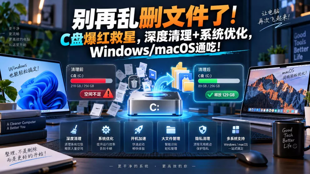 别再乱删文件了！C盘爆红救星，深度清理+系统优化，Windows/macOS通吃！-奇点库