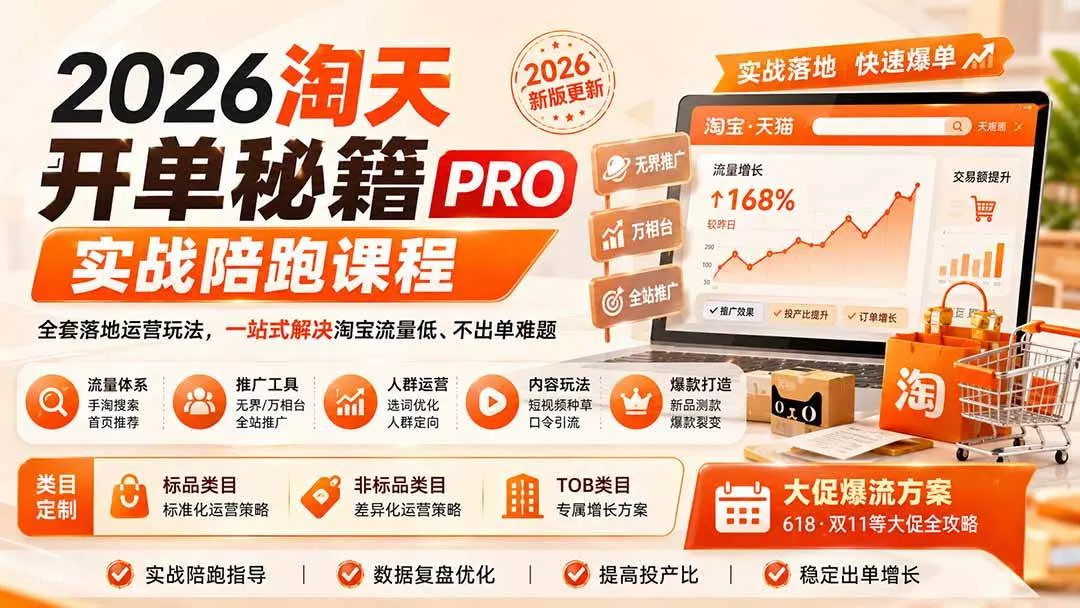（20296期）2026淘天开单秘籍PRO实战陪跑课程：全套落地运营玩法，一站式解决淘宝流量低、不出单难题（更新260906）