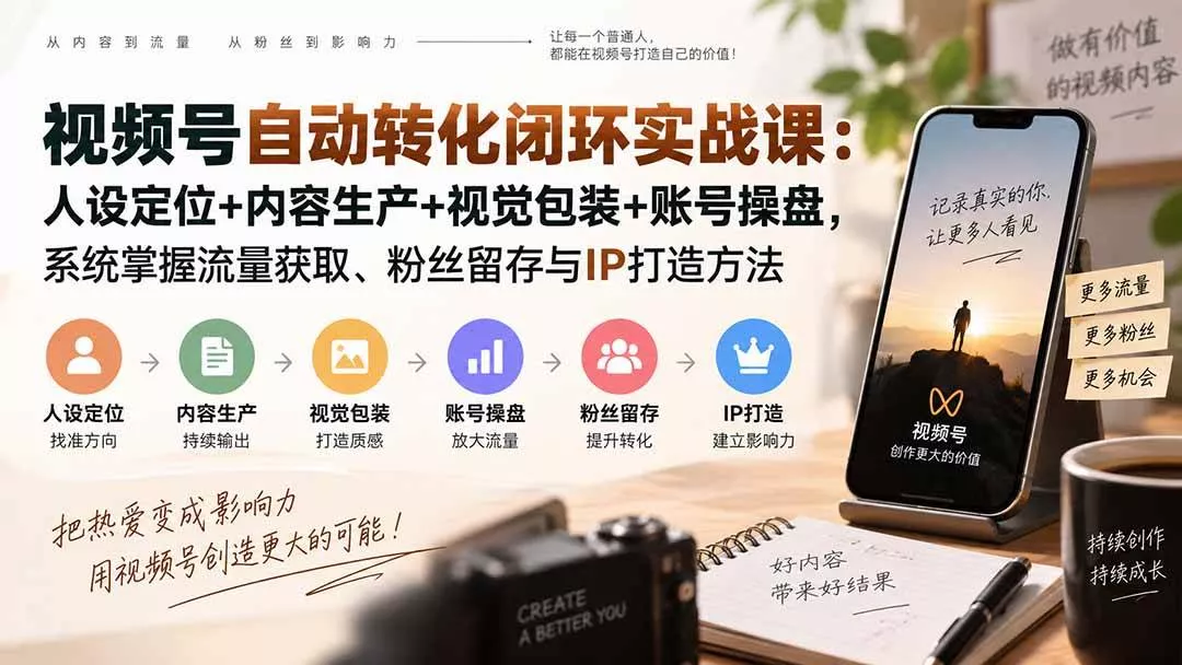 （20327期）视频号自动转化闭环实战课：人设定位+内容生产+视觉包装+账号操盘，系统掌握流量获取、粉丝留存与IP打造方法-奇点库