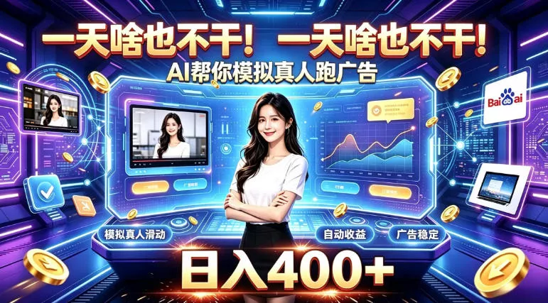 一天啥也不干！AI帮你模拟真人跑广告，稳定日入400+，实现真正被动变现【揭秘】-奇点库