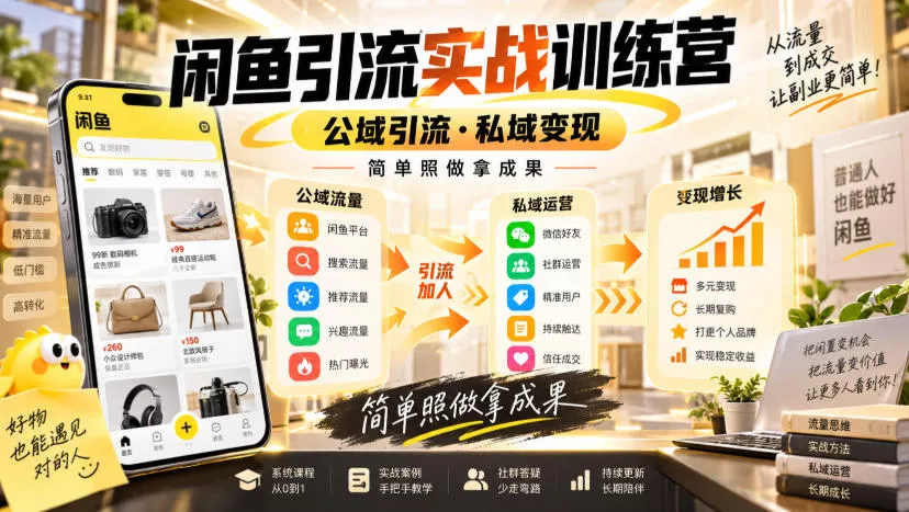 闲鱼引流实战训练营，公域引流·私域变现，简单照做拿成果-奇点库