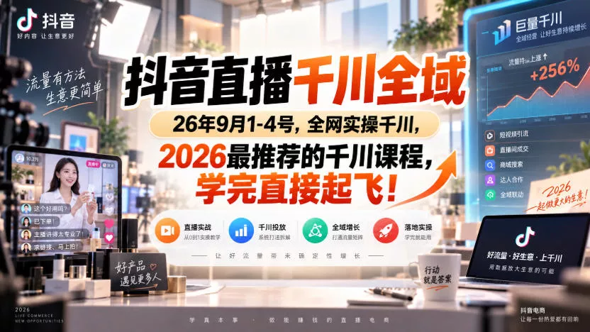 抖音直播千川全域26年9月1-4号，全网实操千川，2026最推荐的千川课程，学完直接起飞！-奇点库