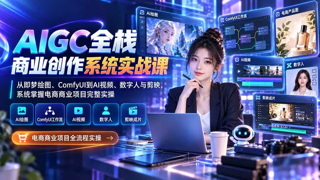 （20342期）AIGC全栈商业创作系统实战课：从即梦绘图、ComfyUI到AI视频、数字人与剪映，系统掌握电商商业项目完整实操-奇点库