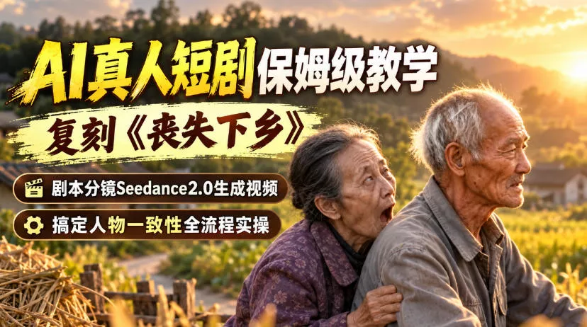 AI真人短剧保姆级教学，复刻《丧失下乡》，剧本分镜Seedance2.0生成视频，搞定人物一致性全流程实操-奇点库