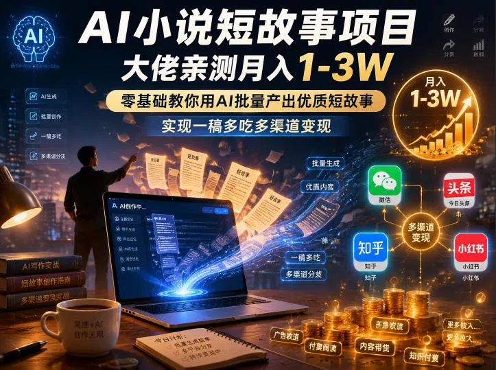 AI小说短故事项目，大佬亲测月入1-3W，零基础教你用AI批量产出优质短故事，实现一稿多吃多渠道变现（更新0910）-奇点库