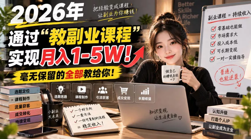 2026年通过“教副业课程”实现月入1-5W！毫无保留的全部教给你！【揭秘】-奇点库