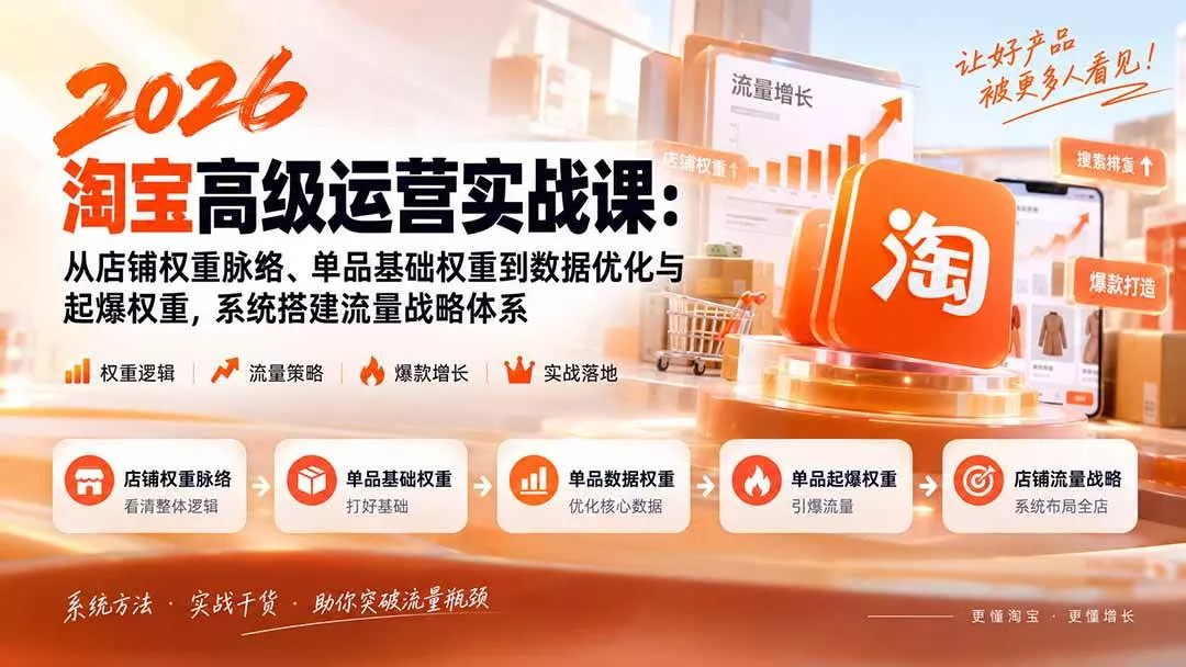 （20409期）2026淘宝高级运营实战课：从店铺权重脉络、单品基础权重到数据优化与起爆权重，系统搭建流量战略体系-奇点库