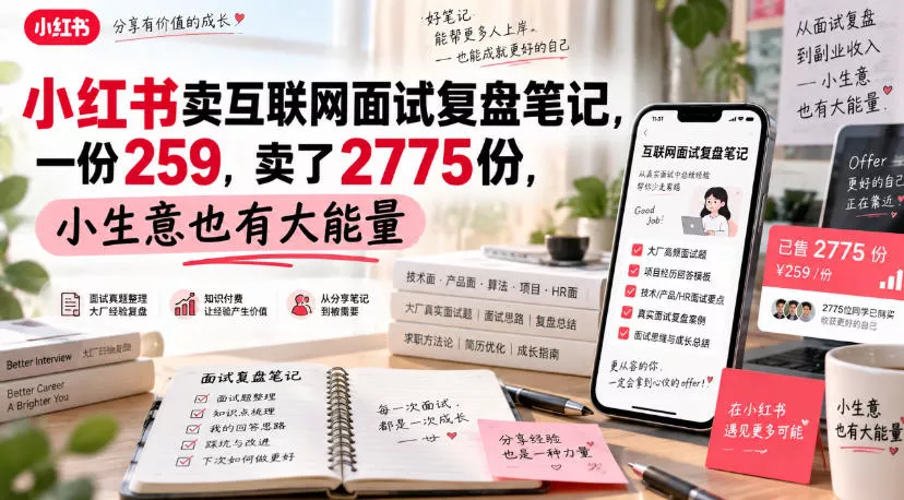 小红书卖互联网面试复盘笔记，一份259，卖了2775份，小生意也有大能量-奇点库