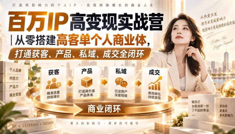 百万IP高变现实战营|从零搭建高客单个人商业体,打通获客、产品、私域、成交全闭环 百万IP高变现实战营|从零搭建高客单个人商业体,打通获客、产品、私域、成交全闭环